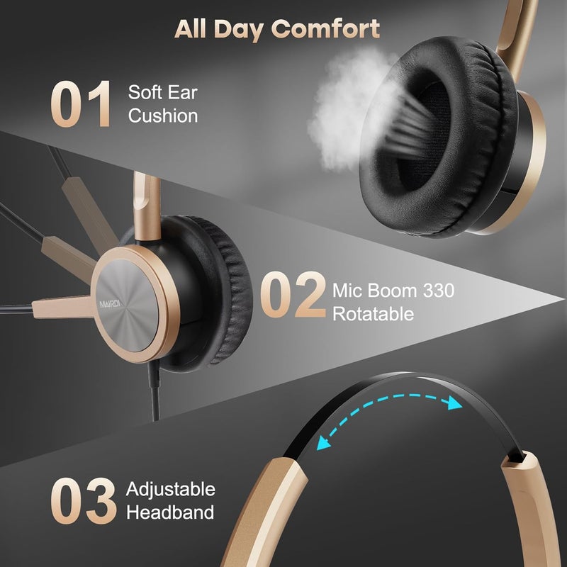MAIRDI Phone Headset with RJ9 & 3.5mm Jacks for Call Center Deskphone Cell Phone PC Laptop, Office Landline Telephone Headset with Microphone Noise Canceling for Polycom Avaya Nortel - Image 5